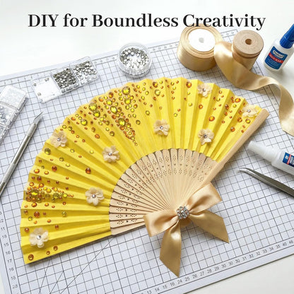 12 PCS Lemon Yellow Paper Fans Handheld, 8.3 Inch Folding Hand Fan | Lemon Party Decorations, Chinese and Japanese Style, Crafts for Wedding, Dancing, Hawaiian Beach Party Favors