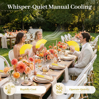 12 PCS Lemon Yellow Paper Fans Handheld, 8.3 Inch Folding Hand Fan | Lemon Party Decorations, Chinese and Japanese Style, Crafts for Wedding, Dancing, Hawaiian Beach Party Favors