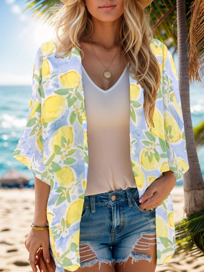 Women's Beach Kimono Coverup Sheer Chiffon Open Front Cover Ups | Casual Loose Cardigan Tops, Floral Print, Kimonos for Women,Beach Vacation Clothes