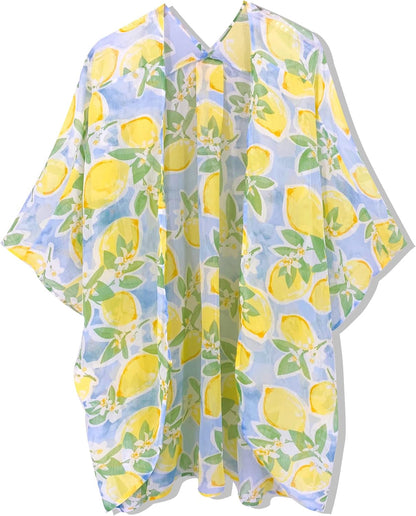 Women's Beach Kimono Coverup Sheer Chiffon Open Front Cover Ups | Casual Loose Cardigan Tops, Floral Print, Kimonos for Women,Beach Vacation Clothes