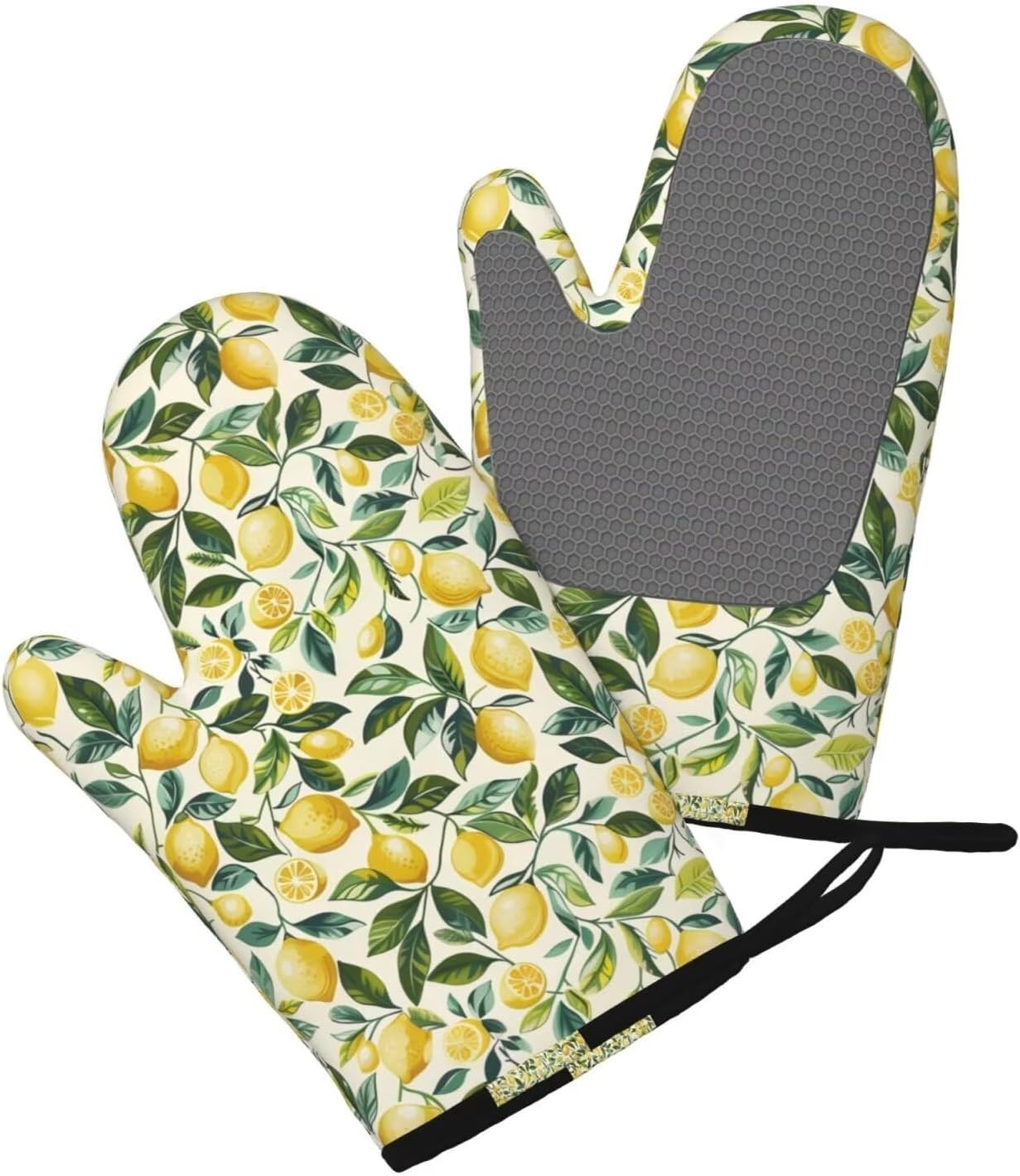Lemon Oven Mitts Vintage Leaf High Heat Resistant Silicone Kitchen Oven Mitts Washable and Non-Slip Surface for Baking and Cooking 2-Pack Set Kitchen Oven Gloves