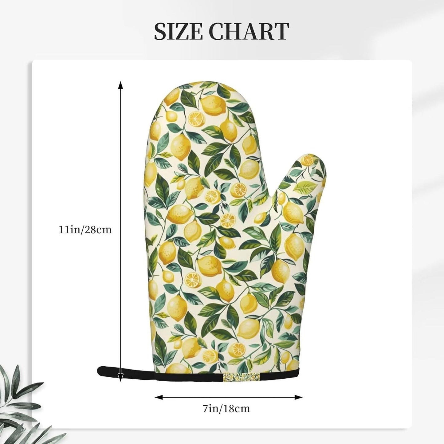 Lemon Oven Mitts Vintage Leaf High Heat Resistant Silicone Kitchen Oven Mitts Washable and Non-Slip Surface for Baking and Cooking 2-Pack Set Kitchen Oven Gloves