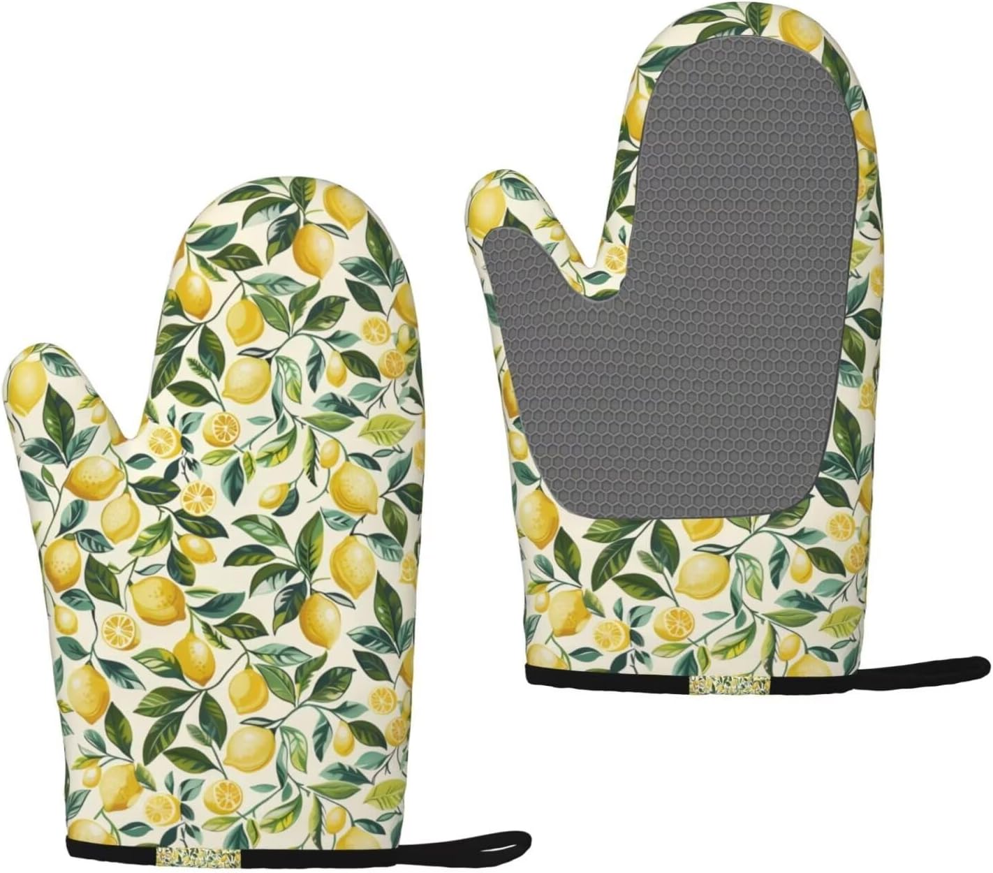 Lemon Oven Mitts Vintage Leaf High Heat Resistant Silicone Kitchen Oven Mitts Washable and Non-Slip Surface for Baking and Cooking 2-Pack Set Kitchen Oven Gloves