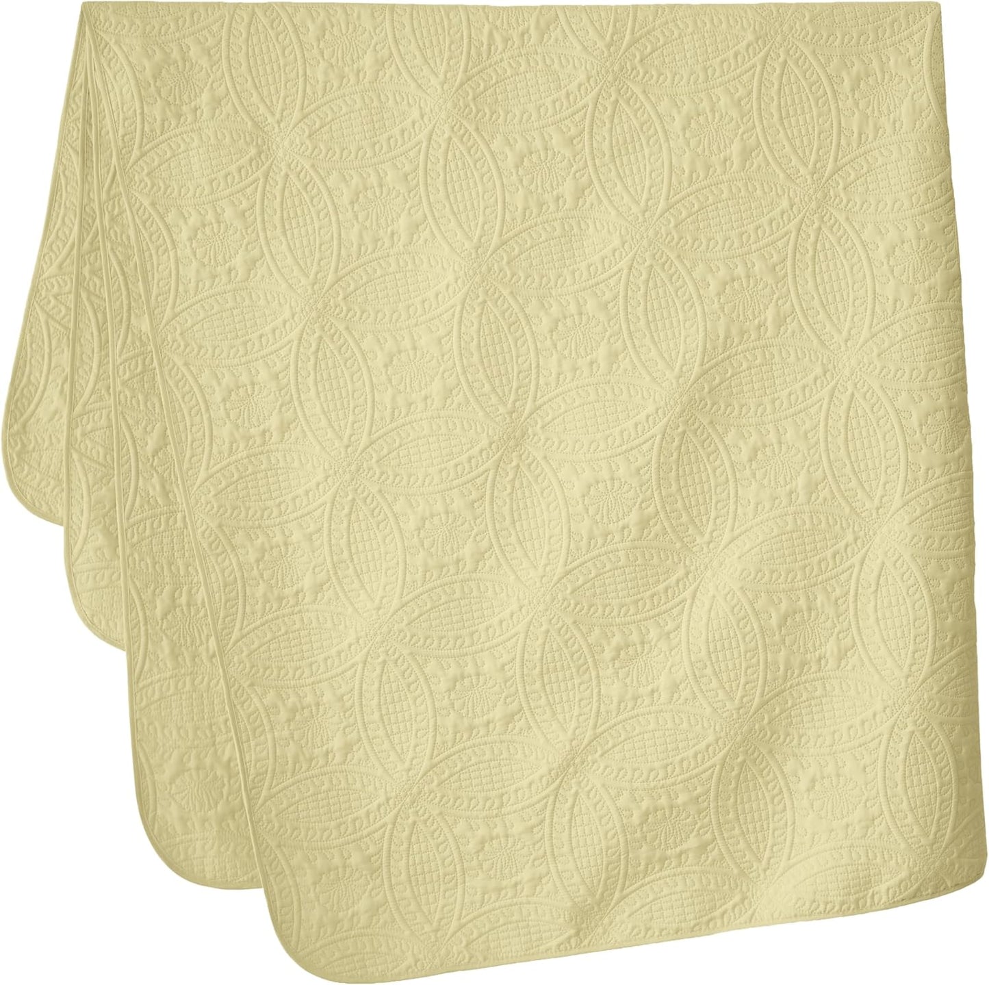 Austin Queen Oversized Bedspread Set, 3-Piece Pinsonic Quilted Lightweight Microfiber Bedspread Coverlet, Pastel Yellow | Oversized