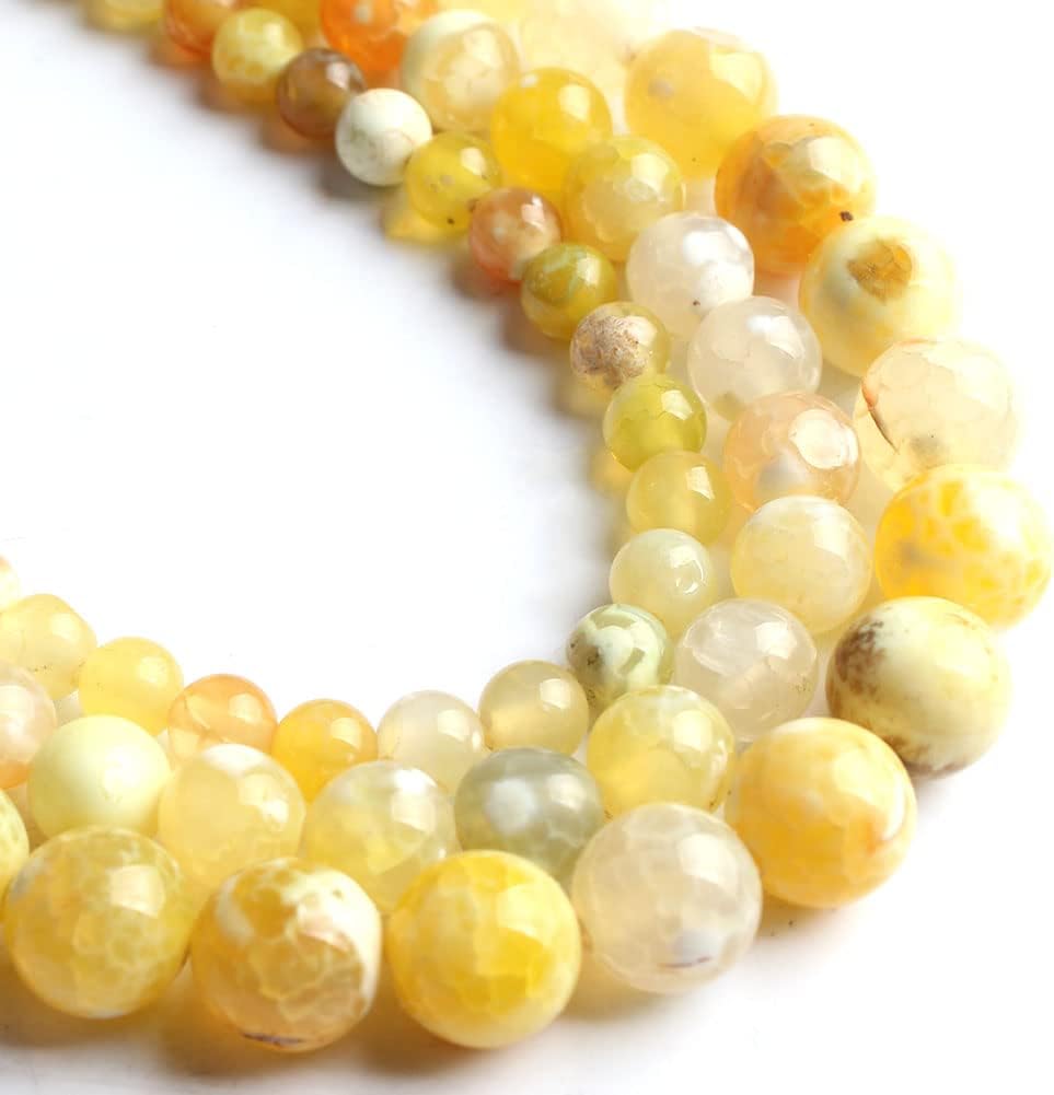 45pcs Round Loose Yellow Fire Agate Beads for Bracelet Beads，8mm Gemstone Bead Round Loose Stone Beads for Jewelry Making DIY Bracelet Necklace Earrings