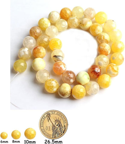 45pcs Round Loose Yellow Fire Agate Beads for Bracelet Beads，8mm Gemstone Bead Round Loose Stone Beads for Jewelry Making DIY Bracelet Necklace Earrings