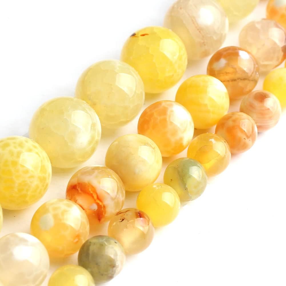 45pcs Round Loose Yellow Fire Agate Beads for Bracelet Beads，8mm Gemstone Bead Round Loose Stone Beads for Jewelry Making DIY Bracelet Necklace Earrings