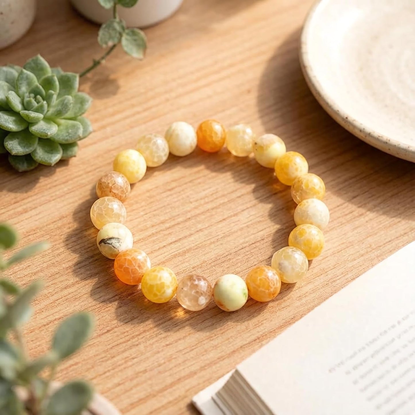45pcs Round Loose Yellow Fire Agate Beads for Bracelet Beads，8mm Gemstone Bead Round Loose Stone Beads for Jewelry Making DIY Bracelet Necklace Earrings