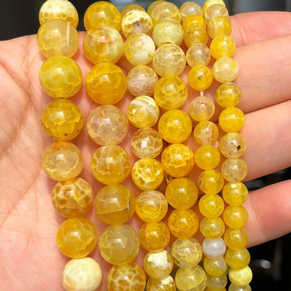 45pcs Round Loose Yellow Fire Agate Beads for Bracelet Beads，8mm Gemstone Bead Round Loose Stone Beads for Jewelry Making DIY Bracelet Necklace Earrings