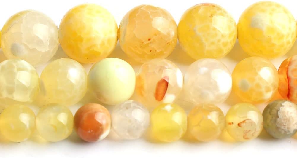 45pcs Round Loose Yellow Fire Agate Beads for Bracelet Beads，8mm Gemstone Bead Round Loose Stone Beads for Jewelry Making DIY Bracelet Necklace Earrings