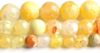 45pcs Round Loose Yellow Fire Agate Beads for Bracelet Beads，8mm Gemstone Bead Round Loose Stone Beads for Jewelry Making DIY Bracelet Necklace Earrings