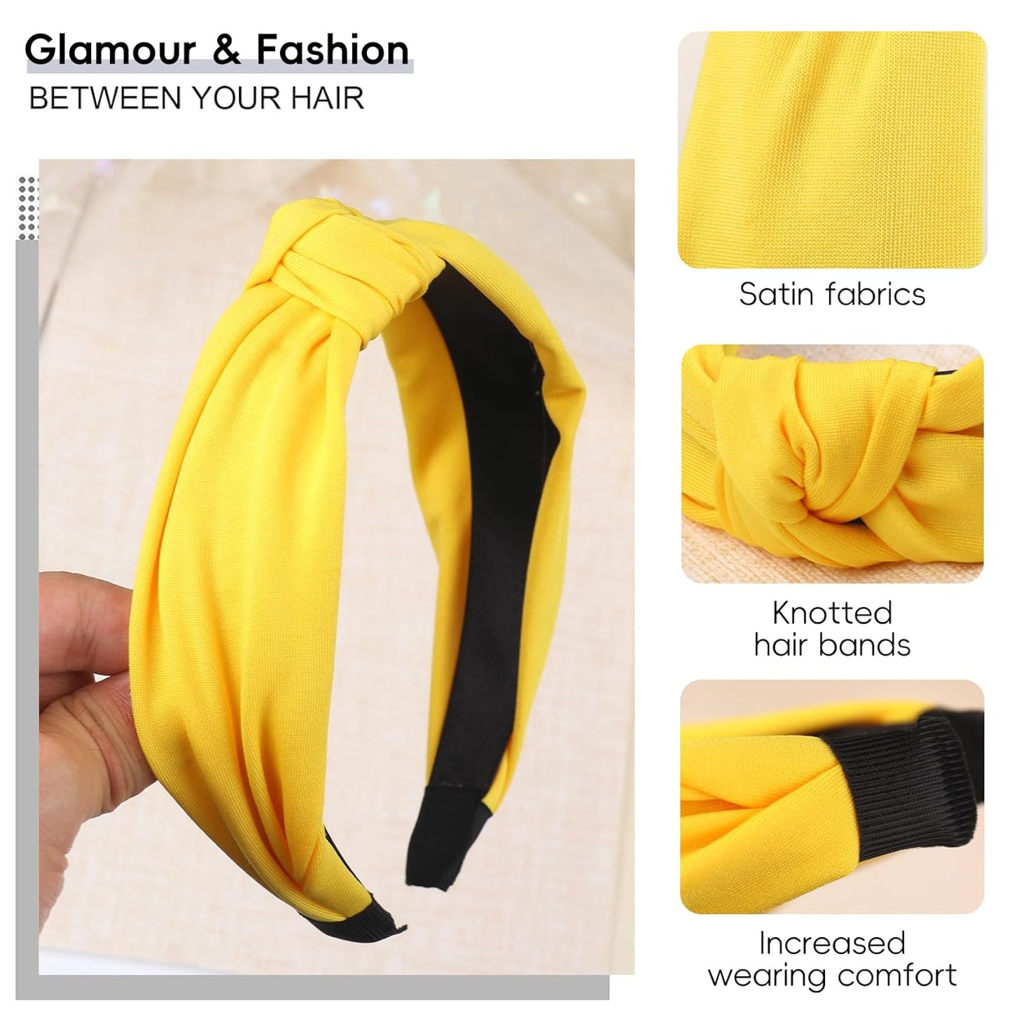Yellow Knotted Headband Knot Hair Bands Fashion Elegant Hair Accessories for Women Girls Fall Thanksgiving Birthday Wedding Party Supplies