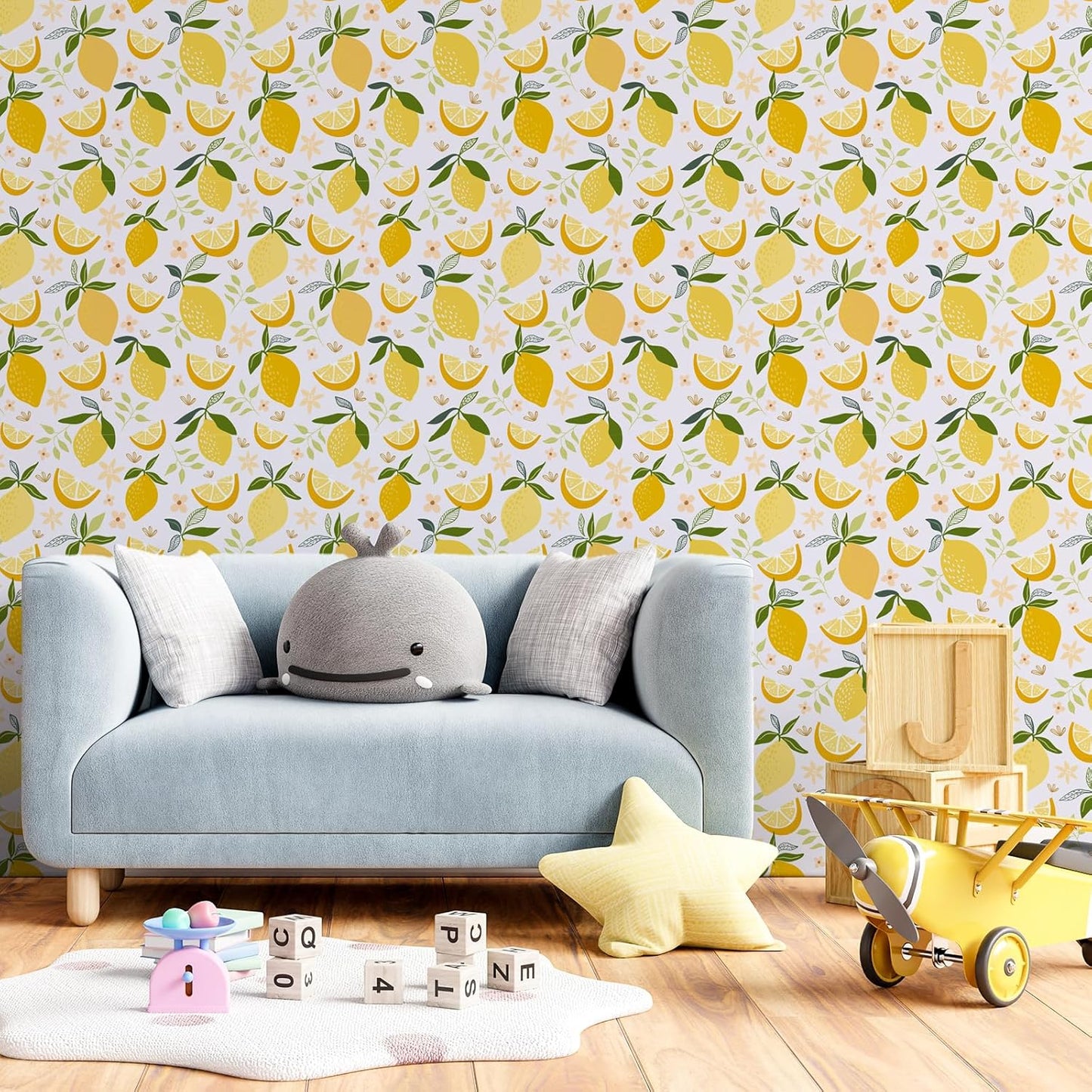 Lemon Peel and Stick Wallpaper Yellow Lemon Fruit Wallpaper for Bedroom Bathroom 12"x100" Self Adhesive Removable Contact Paper for Cabinets Walls Waterproof Modern Flower Fruit Vinyl Rolls