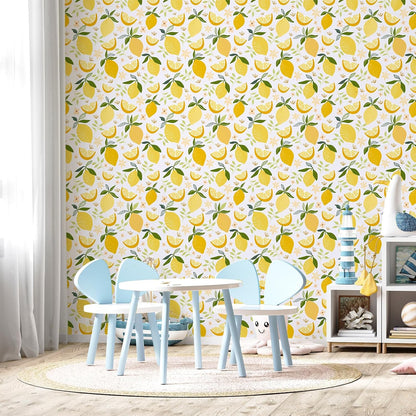 Lemon Peel and Stick Wallpaper Yellow Lemon Fruit Wallpaper for Bedroom Bathroom 12"x100" Self Adhesive Removable Contact Paper for Cabinets Walls Waterproof Modern Flower Fruit Vinyl Rolls
