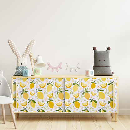 Lemon Peel and Stick Wallpaper Yellow Lemon Fruit Wallpaper for Bedroom Bathroom 12"x100" Self Adhesive Removable Contact Paper for Cabinets Walls Waterproof Modern Flower Fruit Vinyl Rolls