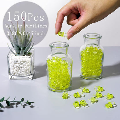 150 Mini Acrylic Pacifiers for Baby Shower Girl Game, 0.86 Inch Bulk Chupones para Gender Reveal Party Favors Table Decoration (Yellow)