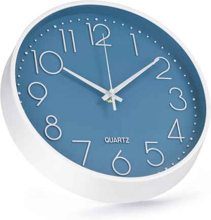 Wall Clock 10 Inch Non-Ticking Silent Modern Simple Style Round Decor Clock Yellow Stereoscopic Dial Quartz Wall Clocks for Home/Office/School/Living Room/Bedroom/Kitchen