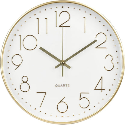 Wall Clock 10 Inch Non-Ticking Silent Modern Simple Style Round Decor Clock Yellow Stereoscopic Dial Quartz Wall Clocks for Home/Office/School/Living Room/Bedroom/Kitchen
