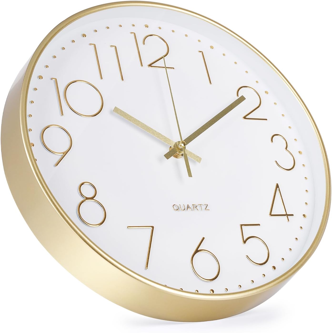 Wall Clock 10 Inch Non-Ticking Silent Modern Simple Style Round Decor Clock Yellow Stereoscopic Dial Quartz Wall Clocks for Home/Office/School/Living Room/Bedroom/Kitchen