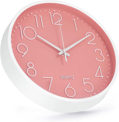 Wall Clock 10 Inch Non-Ticking Silent Modern Simple Style Round Decor Clock Yellow Stereoscopic Dial Quartz Wall Clocks for Home/Office/School/Living Room/Bedroom/Kitchen