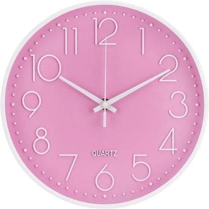 Wall Clock 10 Inch Non-Ticking Silent Modern Simple Style Round Decor Clock Yellow Stereoscopic Dial Quartz Wall Clocks for Home/Office/School/Living Room/Bedroom/Kitchen