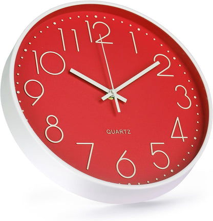 Wall Clock 10 Inch Non-Ticking Silent Modern Simple Style Round Decor Clock Yellow Stereoscopic Dial Quartz Wall Clocks for Home/Office/School/Living Room/Bedroom/Kitchen