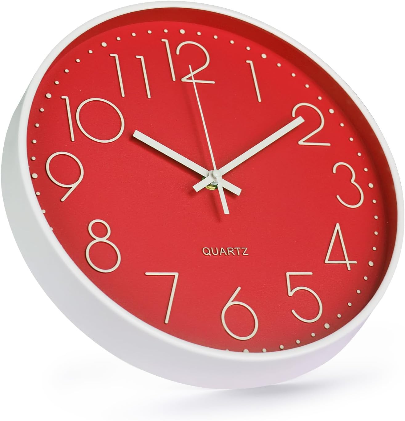 Wall Clock 10 Inch Non-Ticking Silent Modern Simple Style Round Decor Clock Yellow Stereoscopic Dial Quartz Wall Clocks for Home/Office/School/Living Room/Bedroom/Kitchen