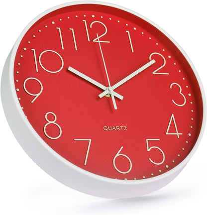 Wall Clock 10 Inch Non-Ticking Silent Modern Simple Style Round Decor Clock Yellow Stereoscopic Dial Quartz Wall Clocks for Home/Office/School/Living Room/Bedroom/Kitchen