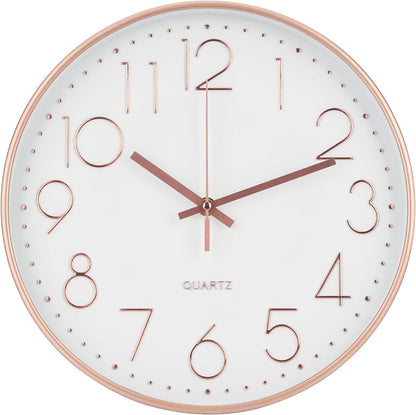 Wall Clock 10 Inch Non-Ticking Silent Modern Simple Style Round Decor Clock Yellow Stereoscopic Dial Quartz Wall Clocks for Home/Office/School/Living Room/Bedroom/Kitchen
