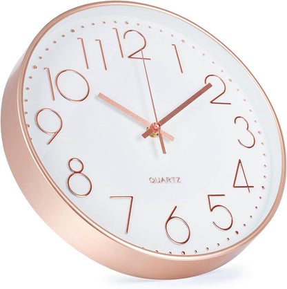 Wall Clock 10 Inch Non-Ticking Silent Modern Simple Style Round Decor Clock Yellow Stereoscopic Dial Quartz Wall Clocks for Home/Office/School/Living Room/Bedroom/Kitchen