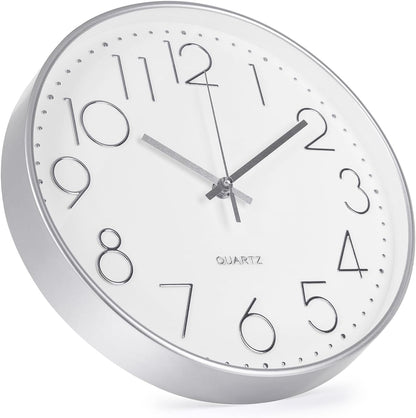 Wall Clock 10 Inch Non-Ticking Silent Modern Simple Style Round Decor Clock Yellow Stereoscopic Dial Quartz Wall Clocks for Home/Office/School/Living Room/Bedroom/Kitchen