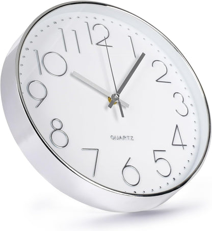 Wall Clock 10 Inch Non-Ticking Silent Modern Simple Style Round Decor Clock Yellow Stereoscopic Dial Quartz Wall Clocks for Home/Office/School/Living Room/Bedroom/Kitchen