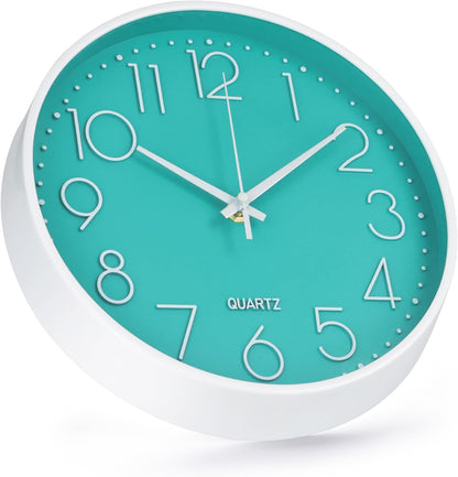 Wall Clock 10 Inch Non-Ticking Silent Modern Simple Style Round Decor Clock Yellow Stereoscopic Dial Quartz Wall Clocks for Home/Office/School/Living Room/Bedroom/Kitchen