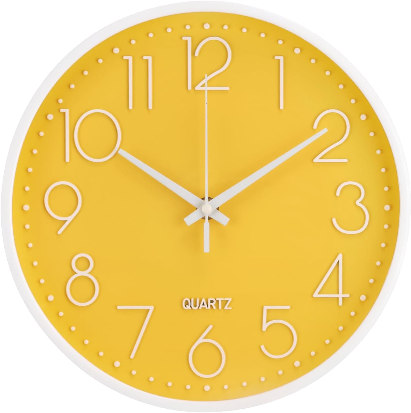 Wall Clock 10 Inch Non-Ticking Silent Modern Simple Style Round Decor Clock Yellow Stereoscopic Dial Quartz Wall Clocks for Home/Office/School/Living Room/Bedroom/Kitchen