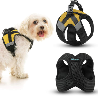 Soft Mesh X Step-in Dog Harness, Choke-Free, Yellow, Medium | Patented choke-free X-frame + deep V-neck; Adjustable Velcro fit; Thick breathable padded mesh; Easy step-in; Flat O-ring