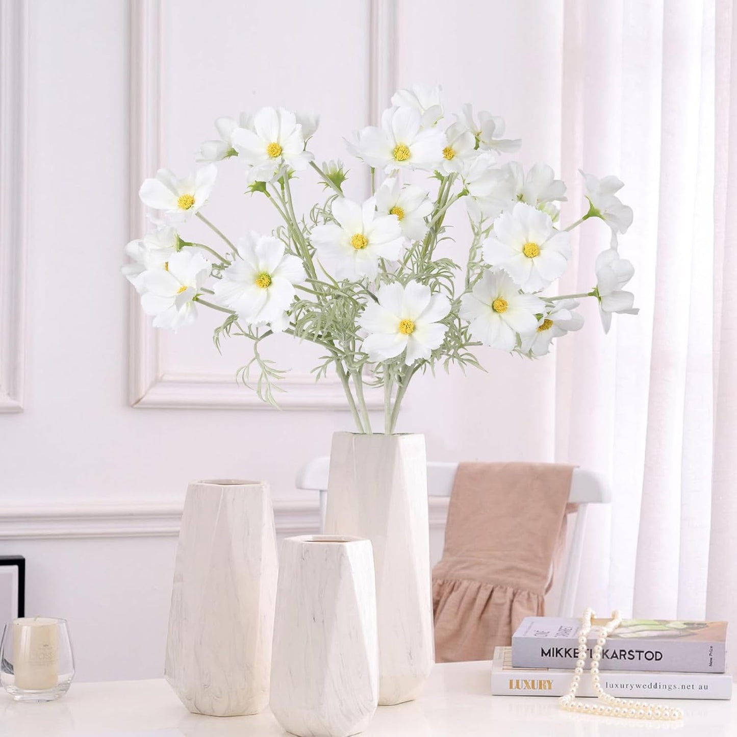 Fake Yellow Flowers Artificial Daisies 5PCS Silk Cosmos Fake Daisies Wild Flowers 24.5”Artificial Wildflowers Table Decor for Baby Shower Centerpieces Wedding Bouquet (Yellow)
