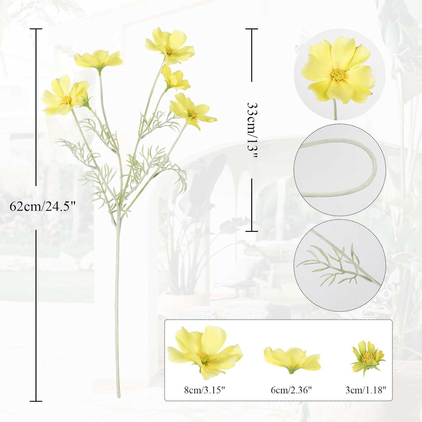 Fake Yellow Flowers Artificial Daisies 5PCS Silk Cosmos Fake Daisies Wild Flowers 24.5”Artificial Wildflowers Table Decor for Baby Shower Centerpieces Wedding Bouquet (Yellow)