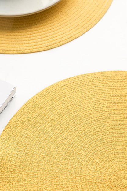 15 Inch Round Braided Placemats Set of 4, Washable Heat Resistant Cotton Polyester Circle Place Mats for Kitchen Dining Table - Yellow
