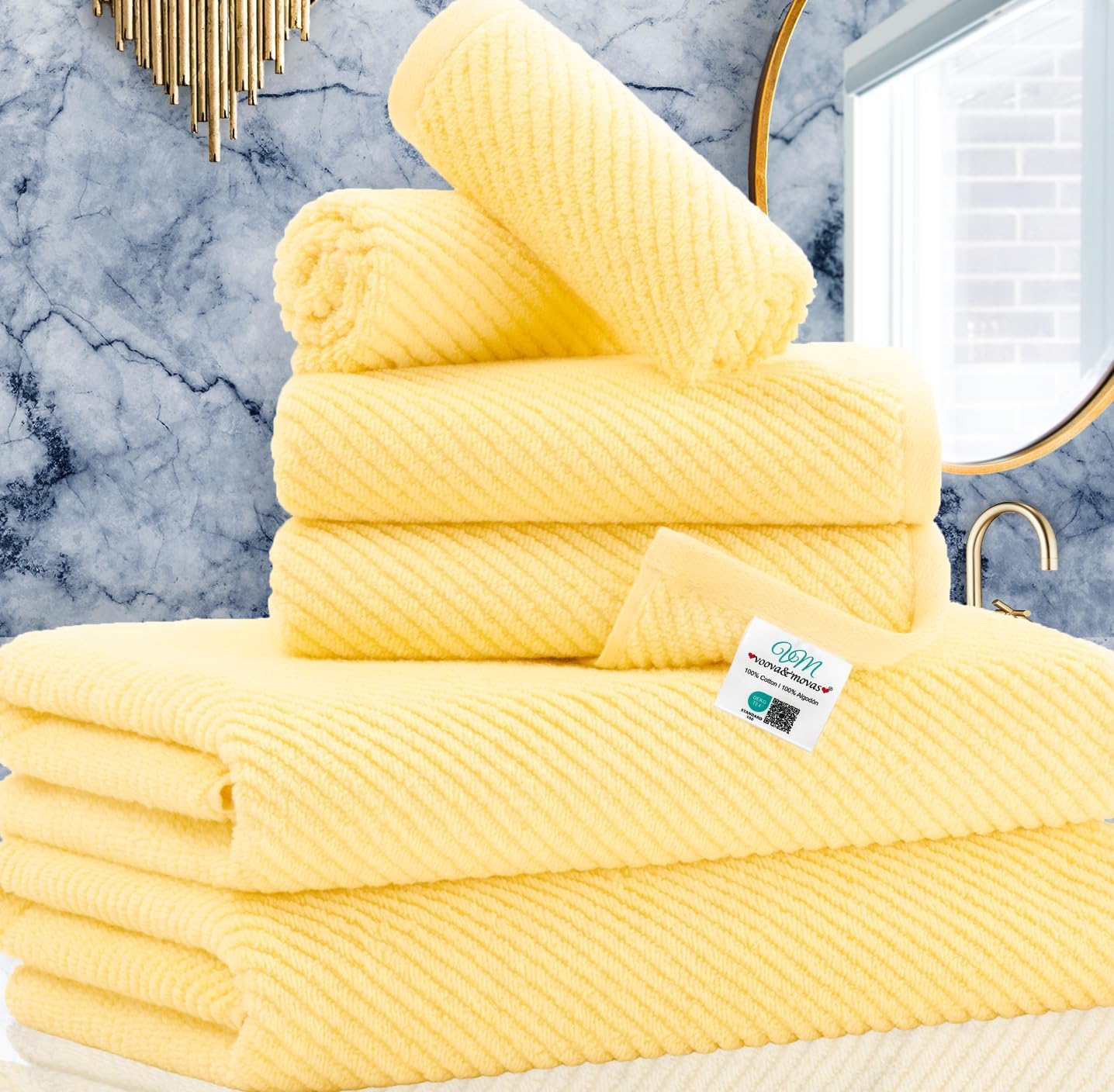 Yellow Bath Towels - 100% Cotton | Quick Dry | Light Weight | Thick | Soft, 6 Piece Towel Set, 2 Large Bath 30"x56", 2 Hand 18"x28", 2 Washcloths 13"x13", Lemon Yellow Towel Gift Set