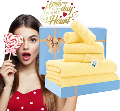 Yellow Bath Towels - 100% Cotton | Quick Dry | Light Weight | Thick | Soft, 6 Piece Towel Set, 2 Large Bath 30"x56", 2 Hand 18"x28", 2 Washcloths 13"x13", Lemon Yellow Towel Gift Set