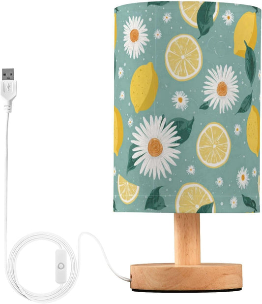 Bedside Table Lamp Lemon Yellow Citrus Fruits (98) Kids Nightstand Lamp Night Light Fabric Shade for Bedroom Living Room Home Office