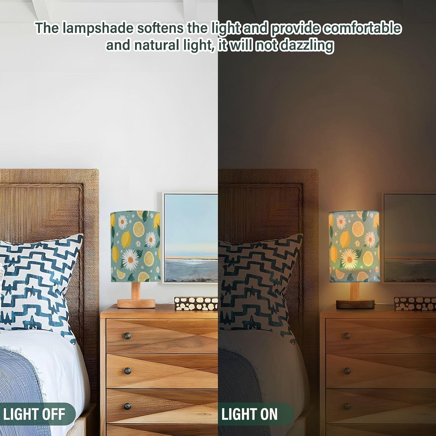 Bedside Table Lamp Lemon Yellow Citrus Fruits (98) Kids Nightstand Lamp Night Light Fabric Shade for Bedroom Living Room Home Office
