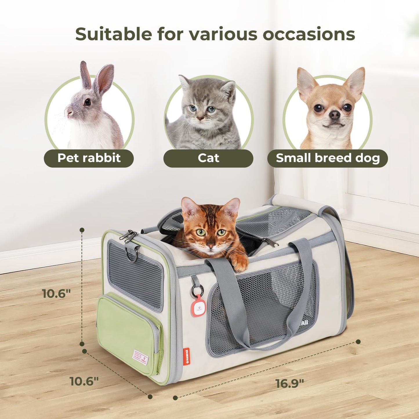 Cat Carrier Airline Approved Expandable Breathable Safety Leash | Up to 13 lbs, 16.9 x 10.6 x 10.6 in, QR pet ID tag, top entry, luggage sleeve, soft fleece pad, foldable storage