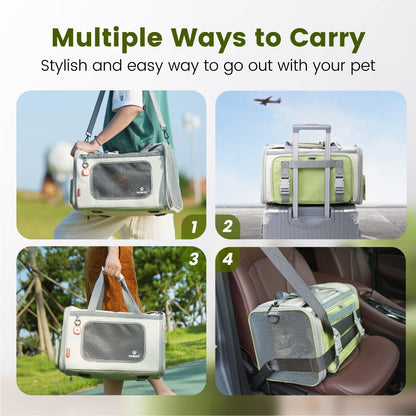 Cat Carrier Airline Approved Expandable Breathable Safety Leash | Up to 13 lbs, 16.9 x 10.6 x 10.6 in, QR pet ID tag, top entry, luggage sleeve, soft fleece pad, foldable storage