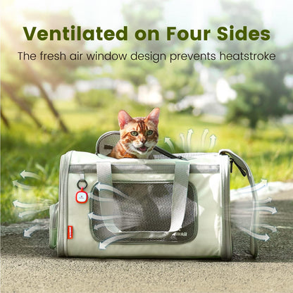 Cat Carrier Airline Approved Expandable Breathable Safety Leash | Up to 13 lbs, 16.9 x 10.6 x 10.6 in, QR pet ID tag, top entry, luggage sleeve, soft fleece pad, foldable storage