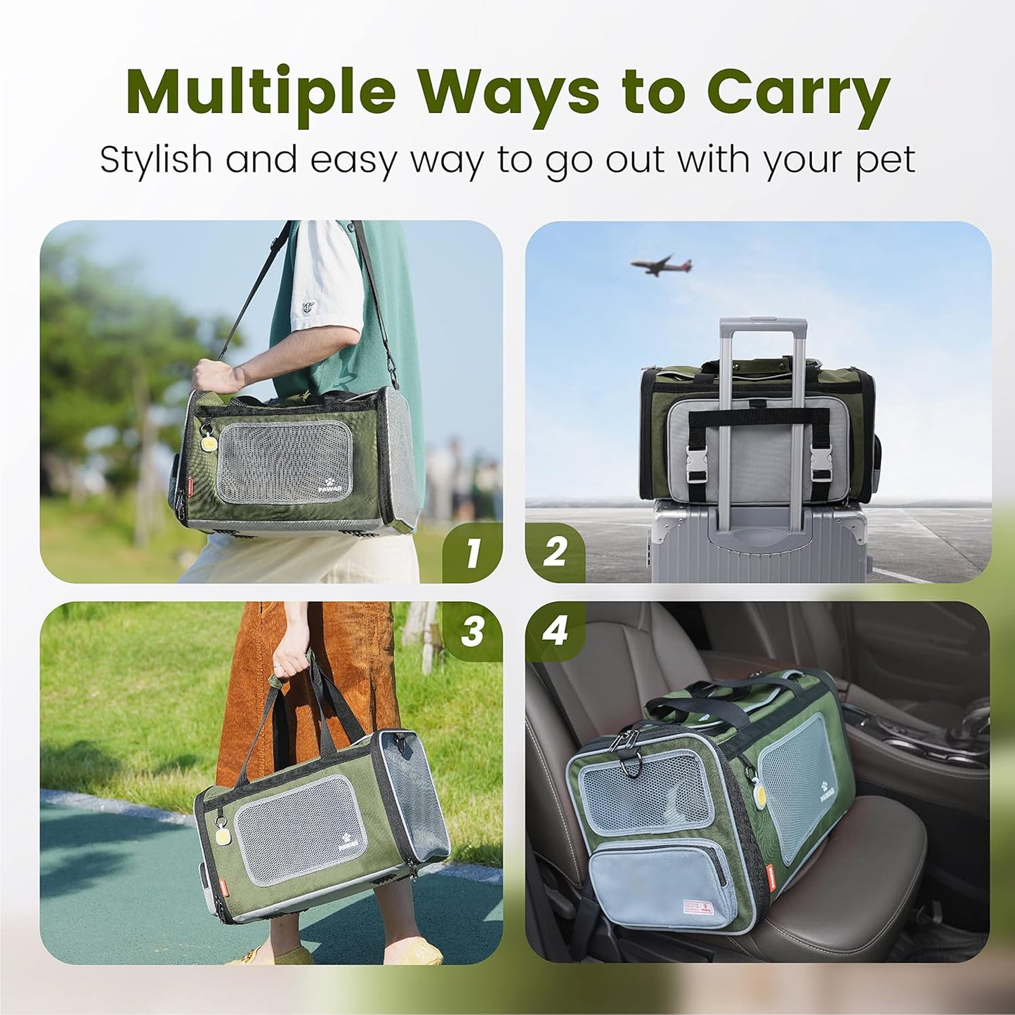 Cat Carrier Airline Approved Expandable Breathable Safety Leash | Up to 13 lbs, 16.9 x 10.6 x 10.6 in, QR pet ID tag, top entry, luggage sleeve, soft fleece pad, foldable storage