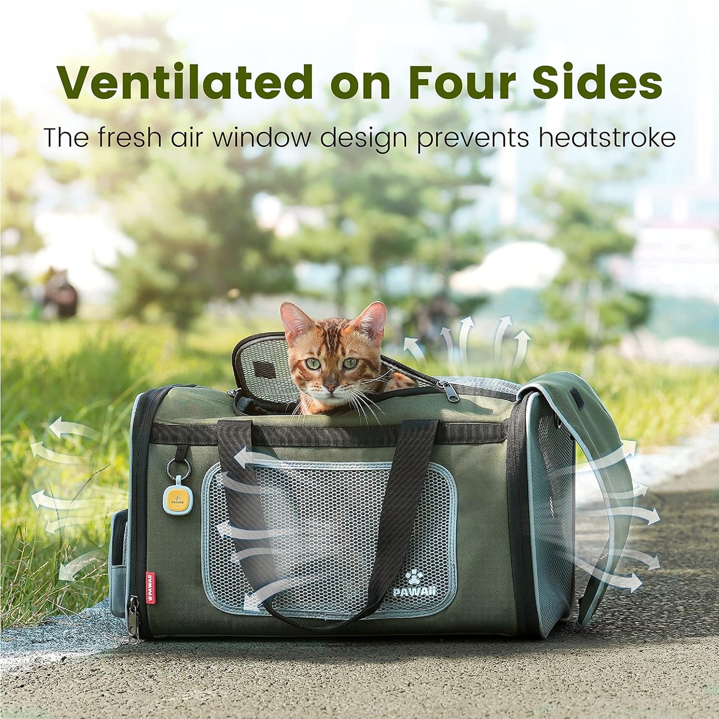 Cat Carrier Airline Approved Expandable Breathable Safety Leash | Up to 13 lbs, 16.9 x 10.6 x 10.6 in, QR pet ID tag, top entry, luggage sleeve, soft fleece pad, foldable storage