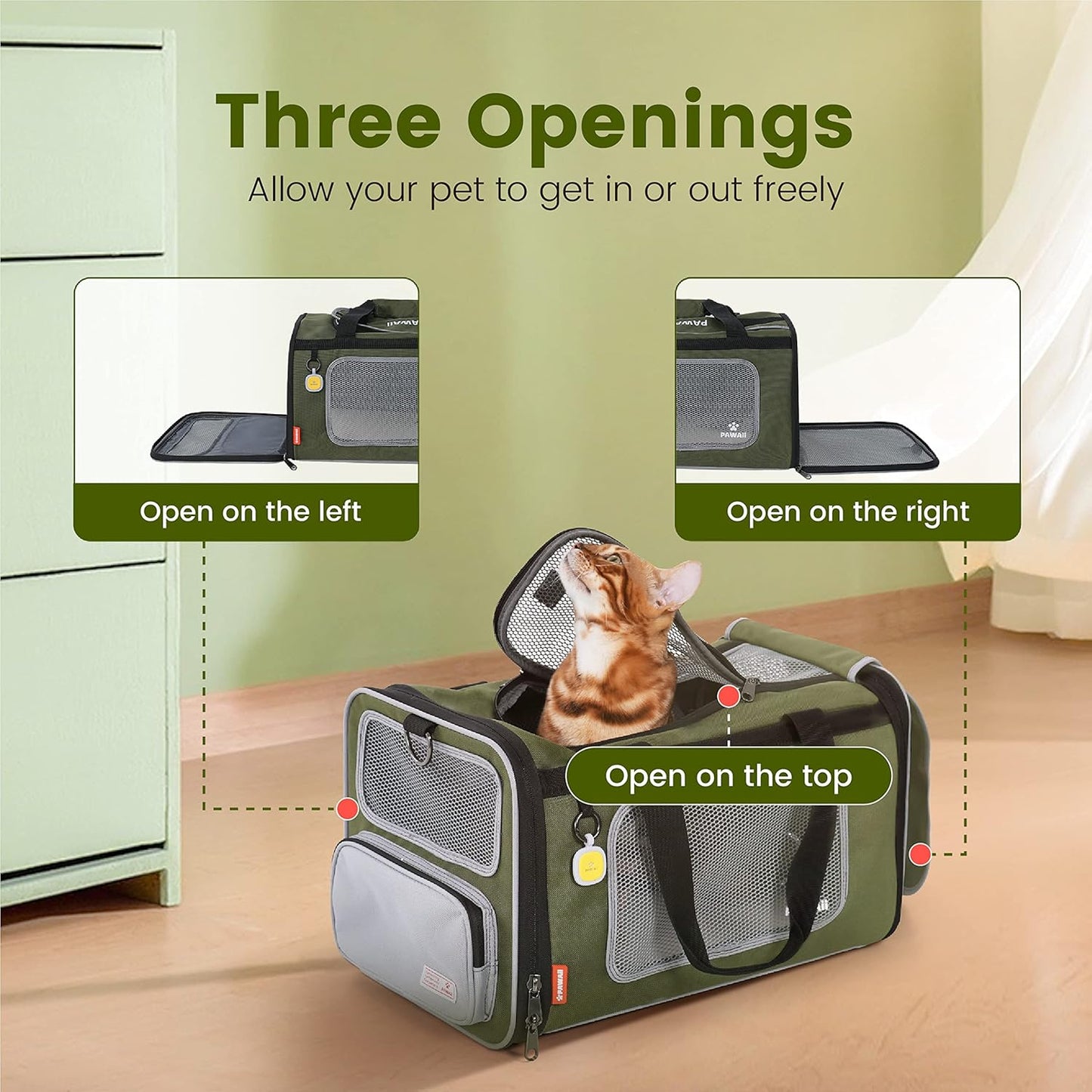 Cat Carrier Airline Approved Expandable Breathable Safety Leash | Up to 13 lbs, 16.9 x 10.6 x 10.6 in, QR pet ID tag, top entry, luggage sleeve, soft fleece pad, foldable storage