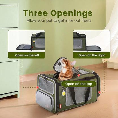 Cat Carrier Airline Approved Expandable Breathable Safety Leash | Up to 13 lbs, 16.9 x 10.6 x 10.6 in, QR pet ID tag, top entry, luggage sleeve, soft fleece pad, foldable storage