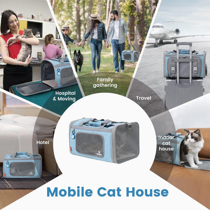 Cat Carrier Airline Approved Expandable Breathable Safety Leash | Up to 13 lbs, 16.9 x 10.6 x 10.6 in, QR pet ID tag, top entry, luggage sleeve, soft fleece pad, foldable storage
